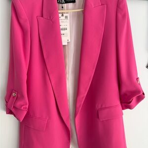 Zara Pink Blazer Classic Notched Lapels